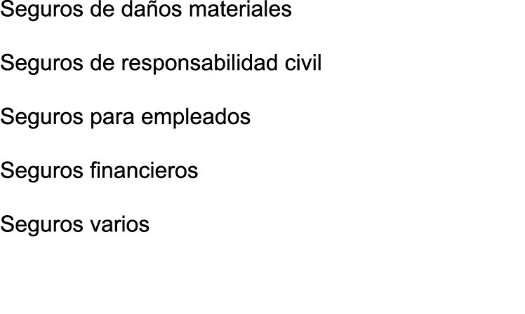 Seguros de da os materiales Seguros de responsabilidad civil Seguros para empleados Seguros financieros Seguros varios