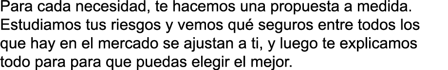 Para cada necesidad  te hacemos una propuesta a medida  Estudiamos tus riesgos y vemos qu  seguros entre todos los qu   