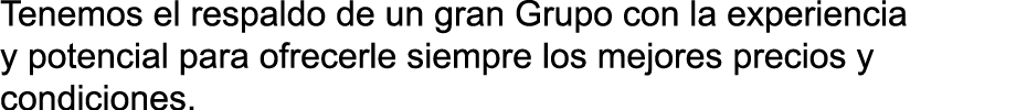 Tenemos el respaldo de un gran Grupo con la experiencia y potencial para ofrecerle siempre los mejores precios y cond   