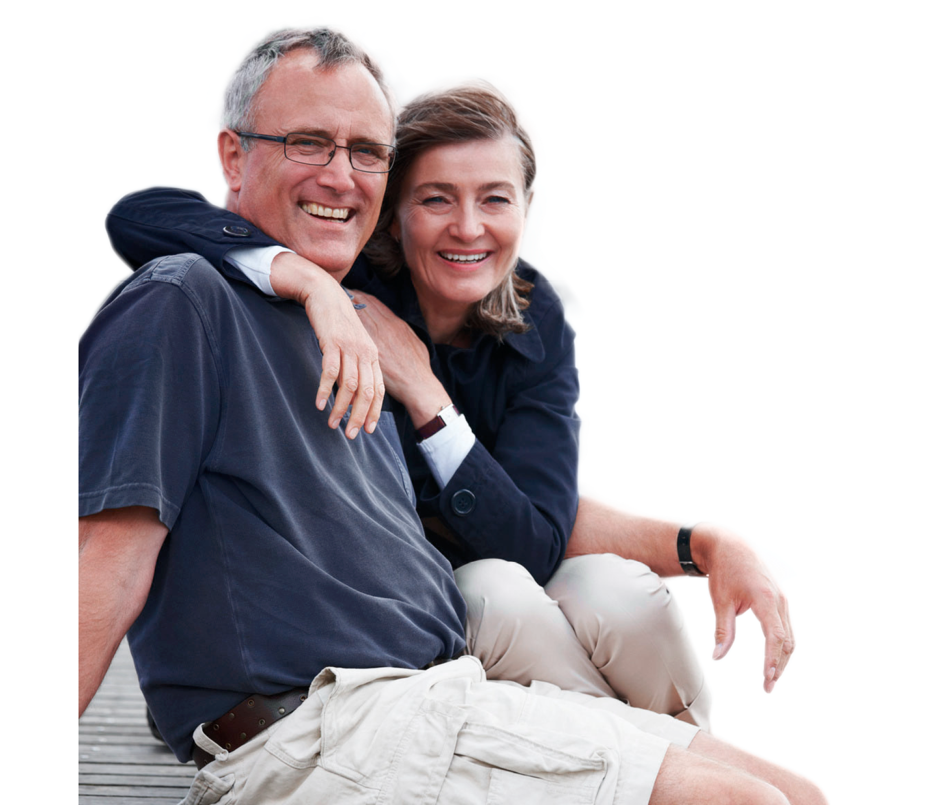 Old man with old woman at dock sitting on quay