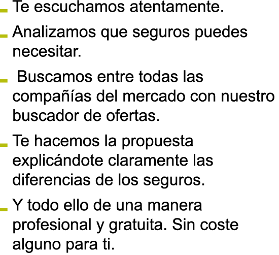 Te escuchamos atentamente  Analizamos que seguros puedes necesitar  Buscamos entre todas las compa  as del mercado co   